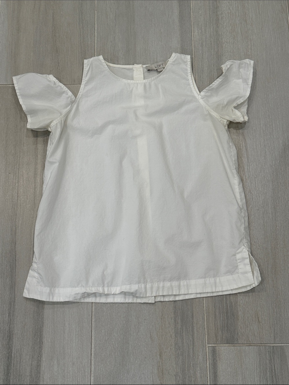 LOFT XXSP Petite White Short Sleeve Ruffle Cold-Shoulder Button Back Blouse